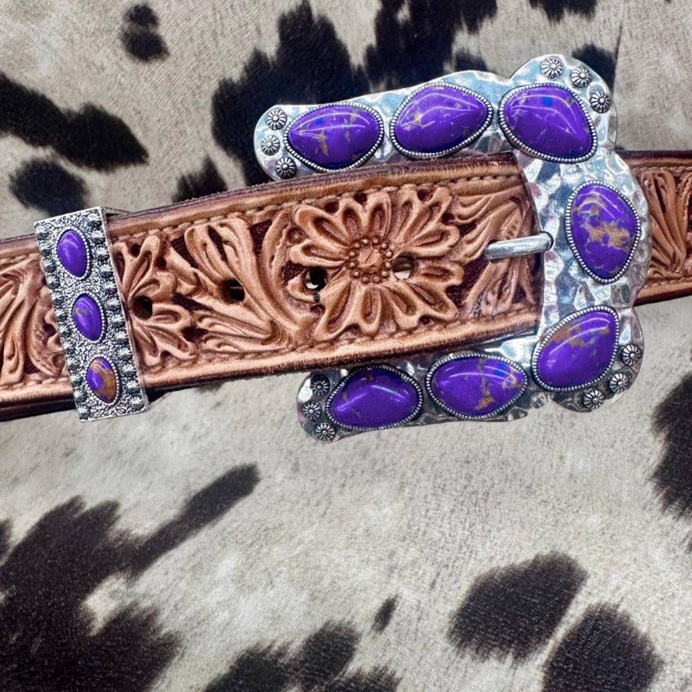 Purple Stone Buckle and Keeper - Picture 2 of 4